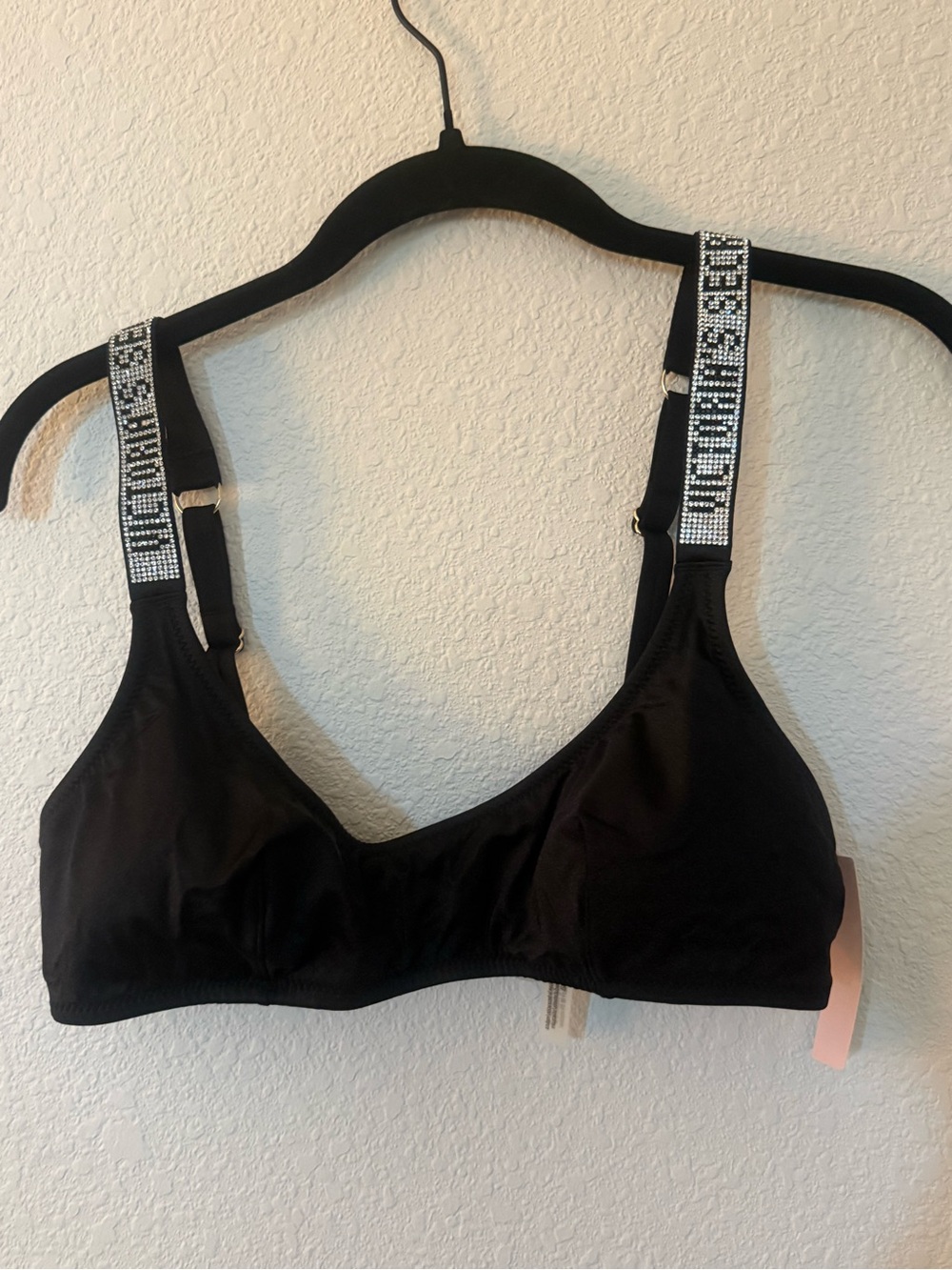 Victoria's Secret Black Swim Bra with Rhinestone Logo Straps